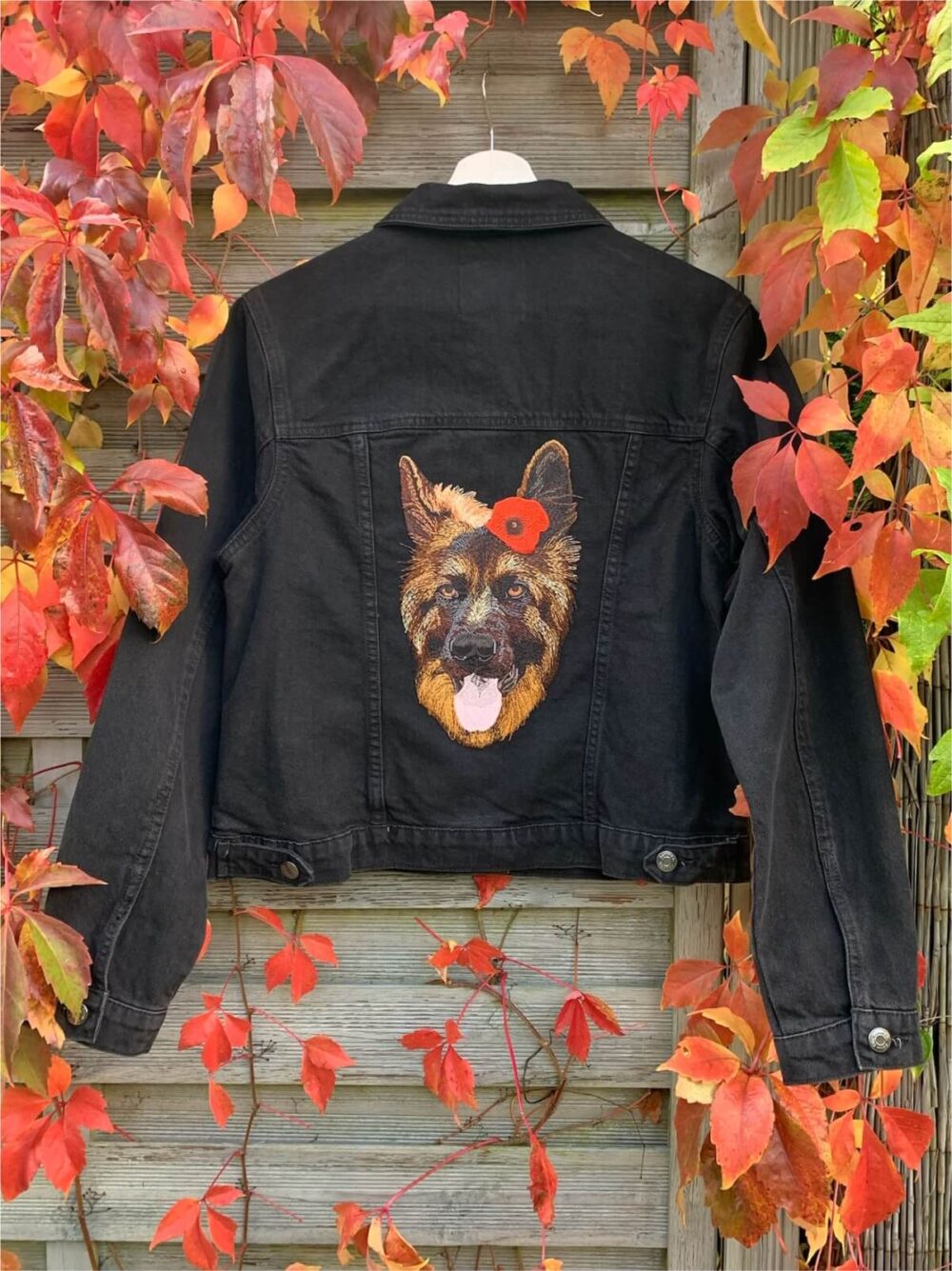 Custom Large Pet Portrait Embroidered Denim Jacket - Image 2