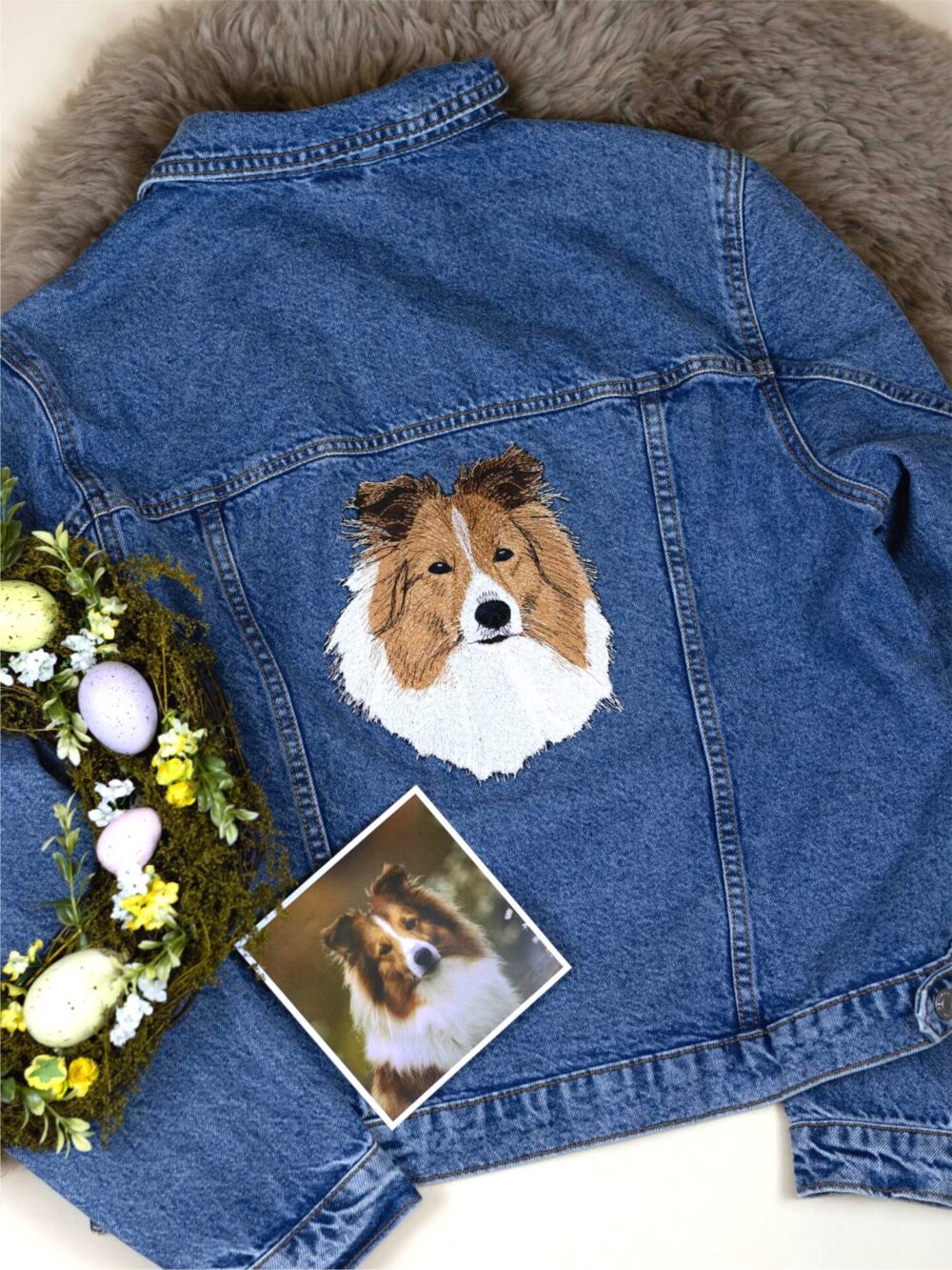 Custom Large Pet Portrait Embroidered Denim Jacket